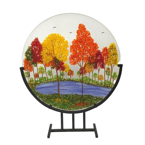 Fall trees fused glass stand up