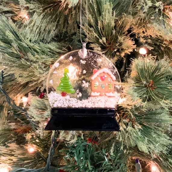 Gingerbread house snow globe ornament