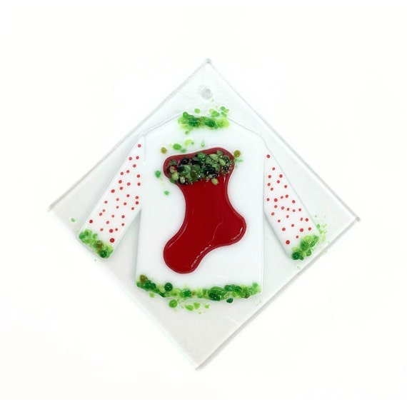 Christmas sweater fused glass ornament,ugly sweater handmade