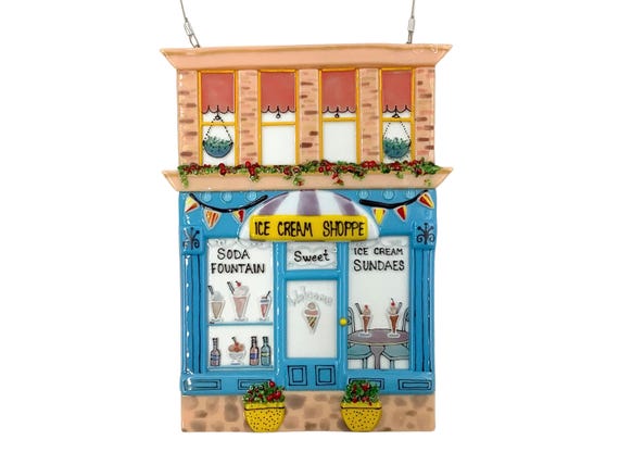 Ice cream shop fused glass building