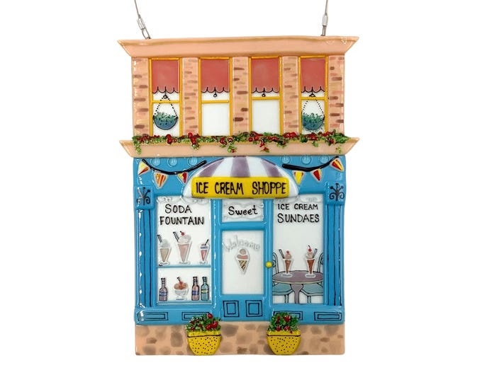 Ice cream shop fused glass building