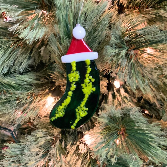 Fused glass Christmas pickle ornament