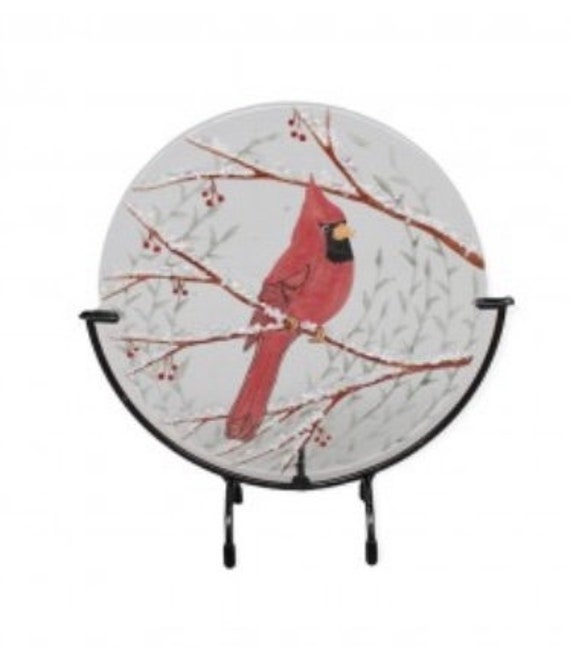 Winter Cardinal fused glass art