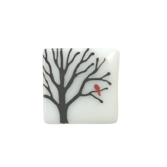 Bird in the tree fused glass magnet