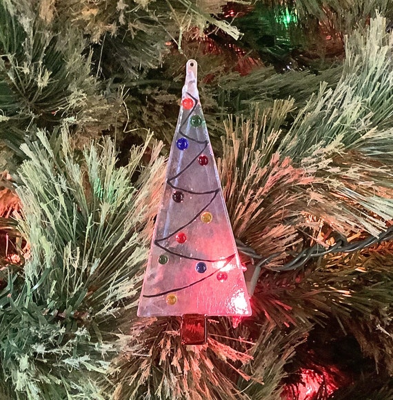 Fused glass Christmas tree ornament