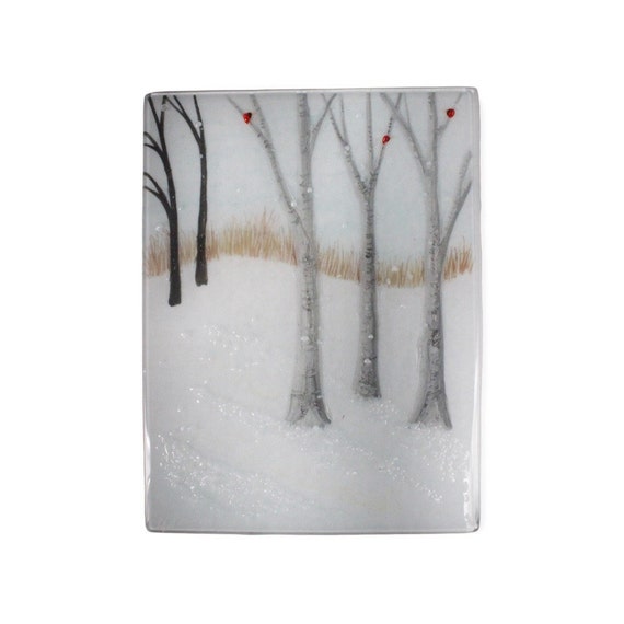 Large Fused  Glass Winter Scene