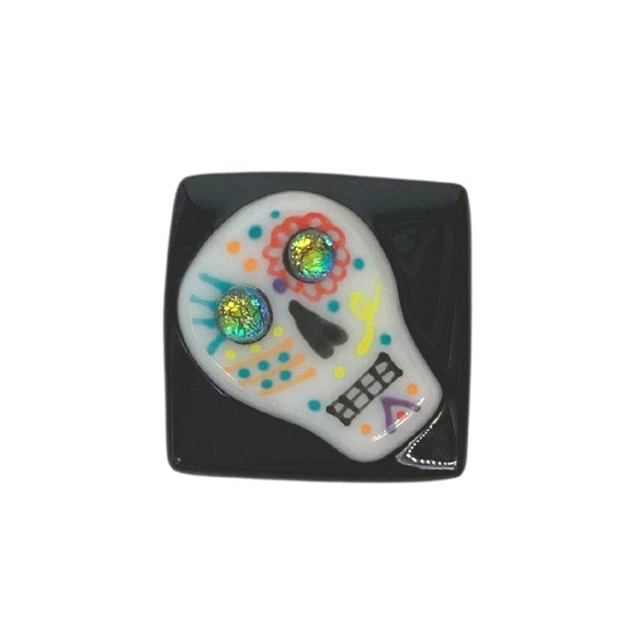 Sugar skull fused glass magnet