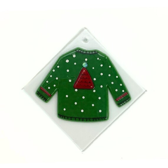 Ugly Christmas sweater gingerbread house fused glass ornament handmade