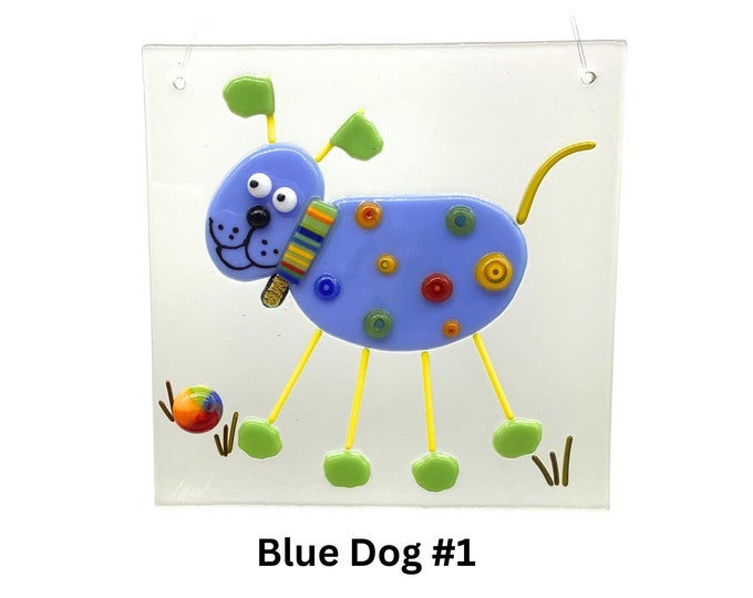 Whimsical dog fused glass hanging