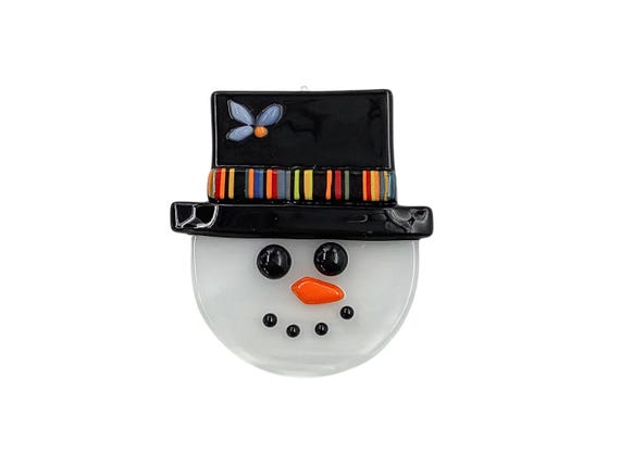 Snowman head fused glass ornament