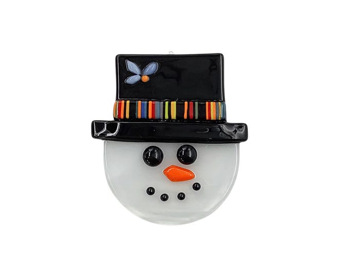 Snowman head fused glass ornament