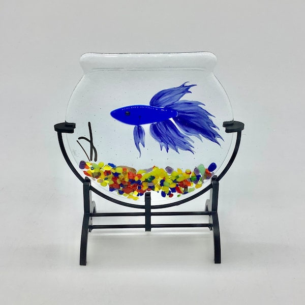 Blue Betta bowl fused glass art