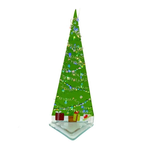 Fused dichroic glass Christmas tree with fairy lights