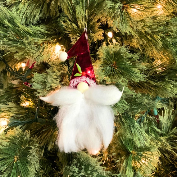 Fused glass gnome Christmas ornament