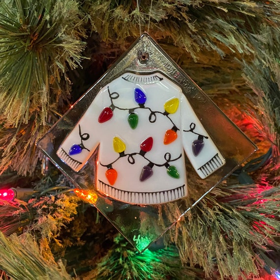 Christmas sweater fused glass ornament,ugly sweater handmade