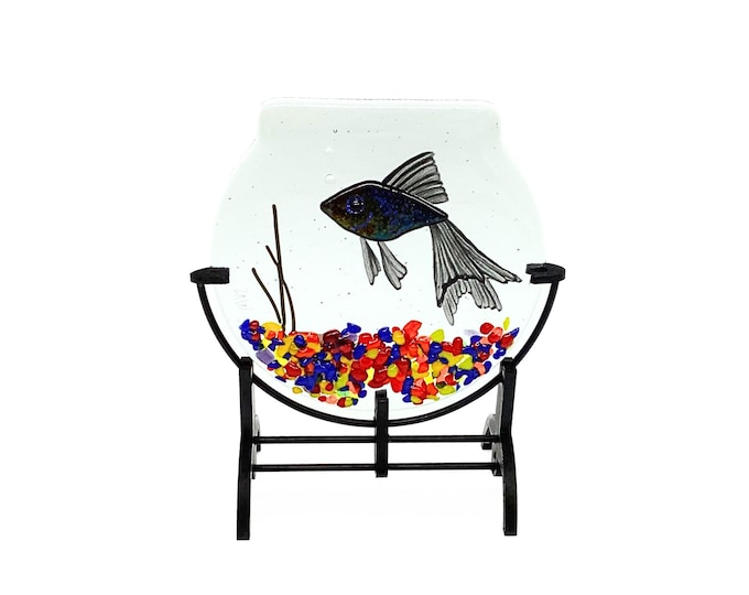 Black Goldfish fused glass art