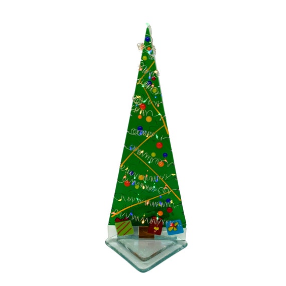Fused glass Christmas tree with fairy lights