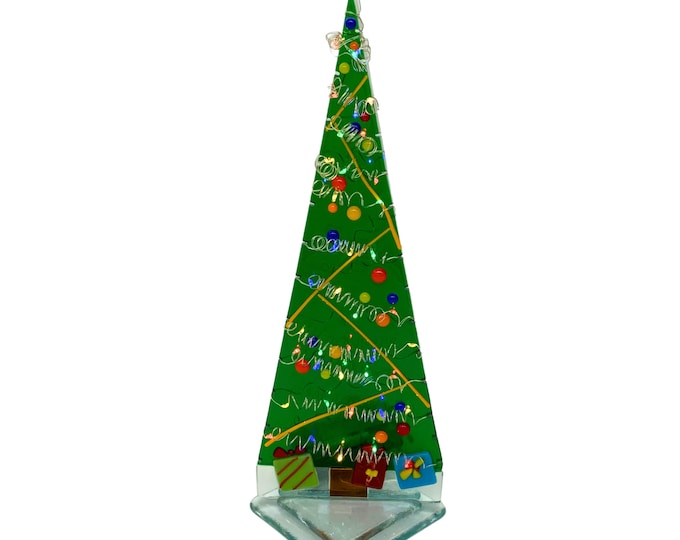 Fused glass Christmas tree with fairy lights