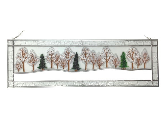 Winter tree fused glass panel