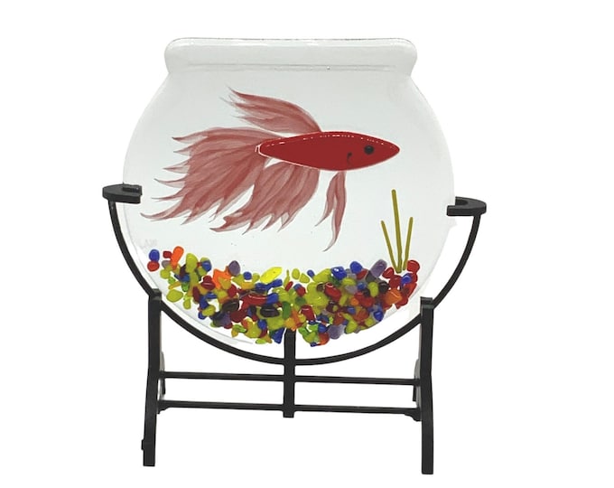 Red Betta fused glass art