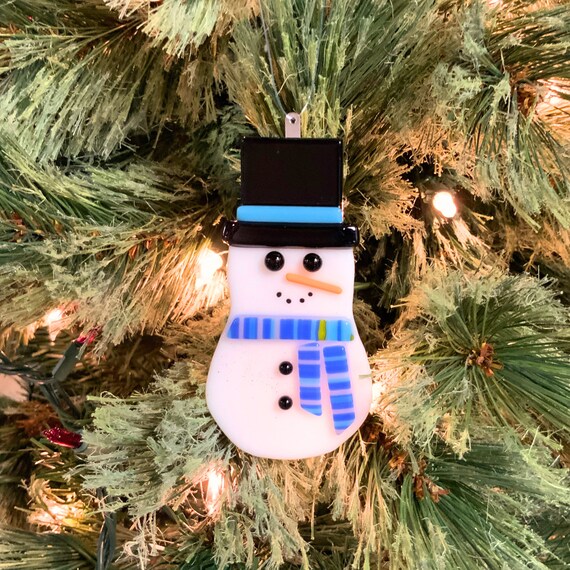 Fused glass snowman ornament