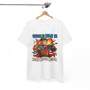 Cartoon T-shirt Wereldoorlog III grappig T-shirt met militaire humor | Retro shirt voor patriottgroet | USA Meme | T-shirt politieke satire