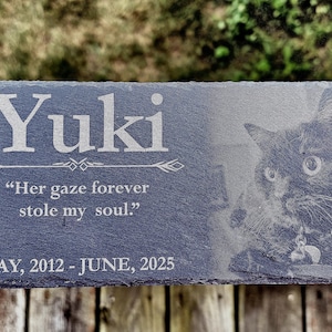 Pet Memorial Slate Marker - Personalized Dog or Cat Loss Gift, Laser Etched Garden Stone