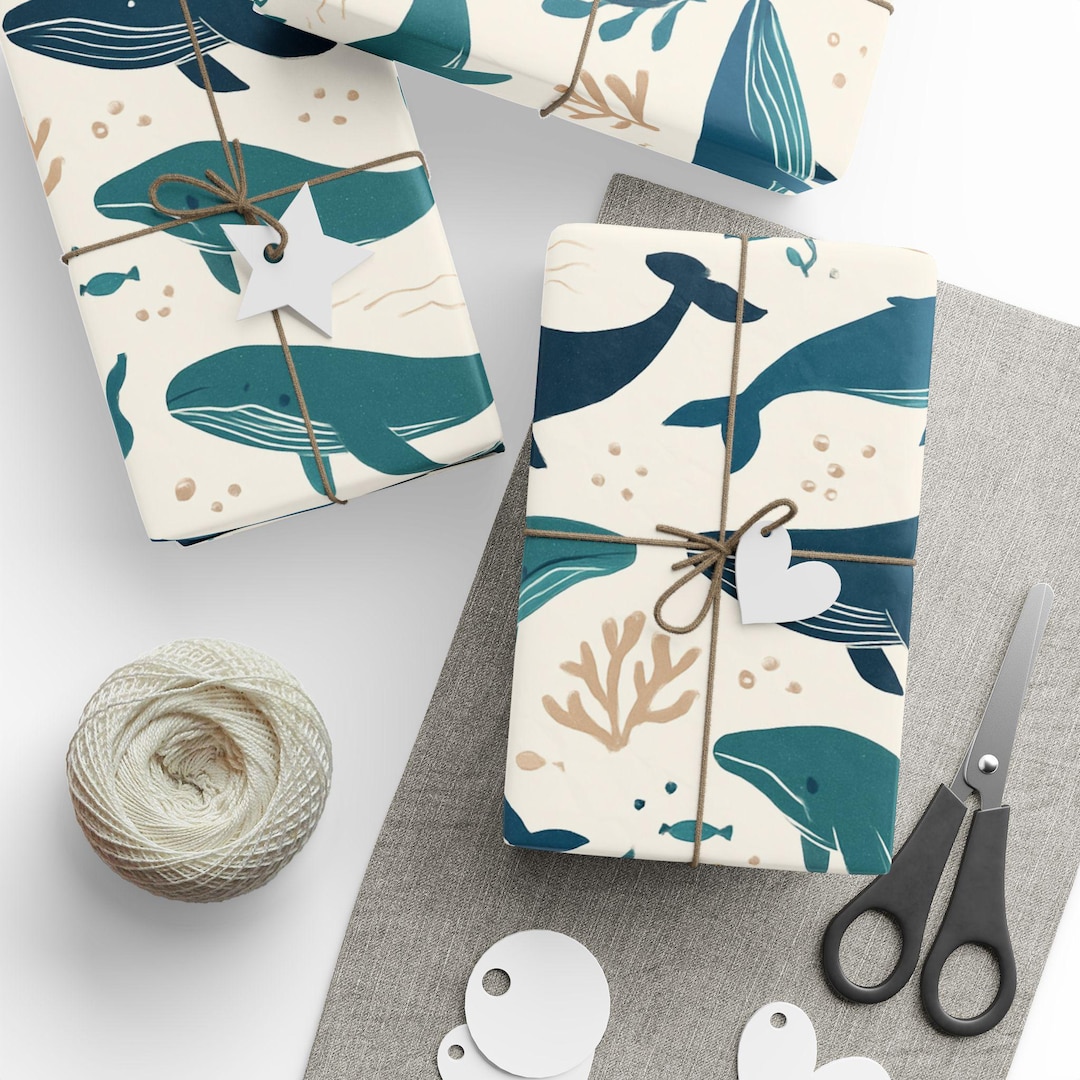 Ocean Wrapping Paper, Blue Whale Pattern Wrapping Paper | Ocean Marine ...