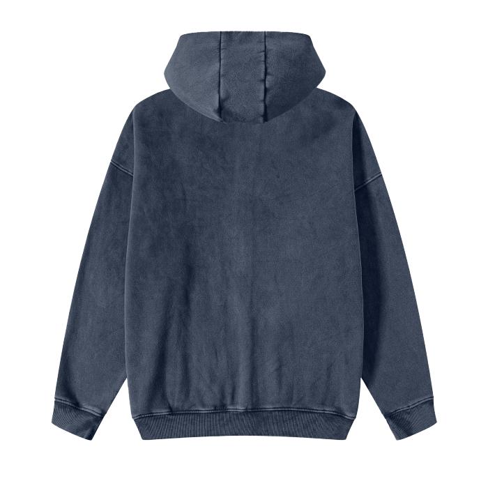 Streetwear Acid Washed Zip Fleece Hoodie Jacket - Vintage