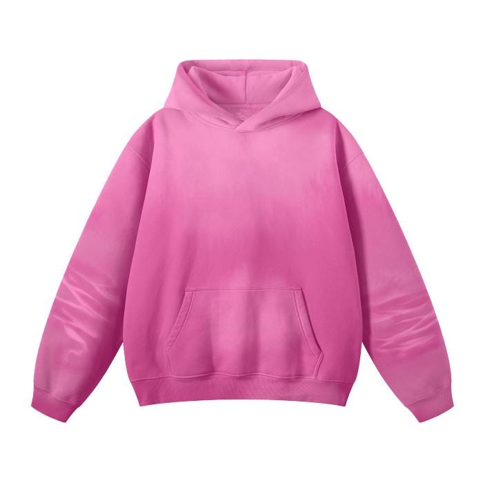 Pink Hoodie Acid Wash Streetwear Unisex Washed Dyed Fleece Hoodie