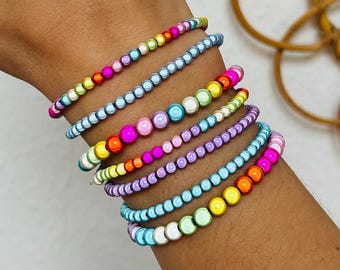 Armband 4-6mm Miracle Beads Miracle Pearl Magic 3D Illumination Acryl Y2K Handgefertigt hellblau Neon Regenbogen Flieder 3D Perlen