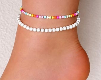 Miracle Beads Fußkettchen 4–6 mm – Magic Pearl Perlenfußkettchen, Y2K Schmuck, Geschenk, individuell handgefertigt, 23 cm Umfang