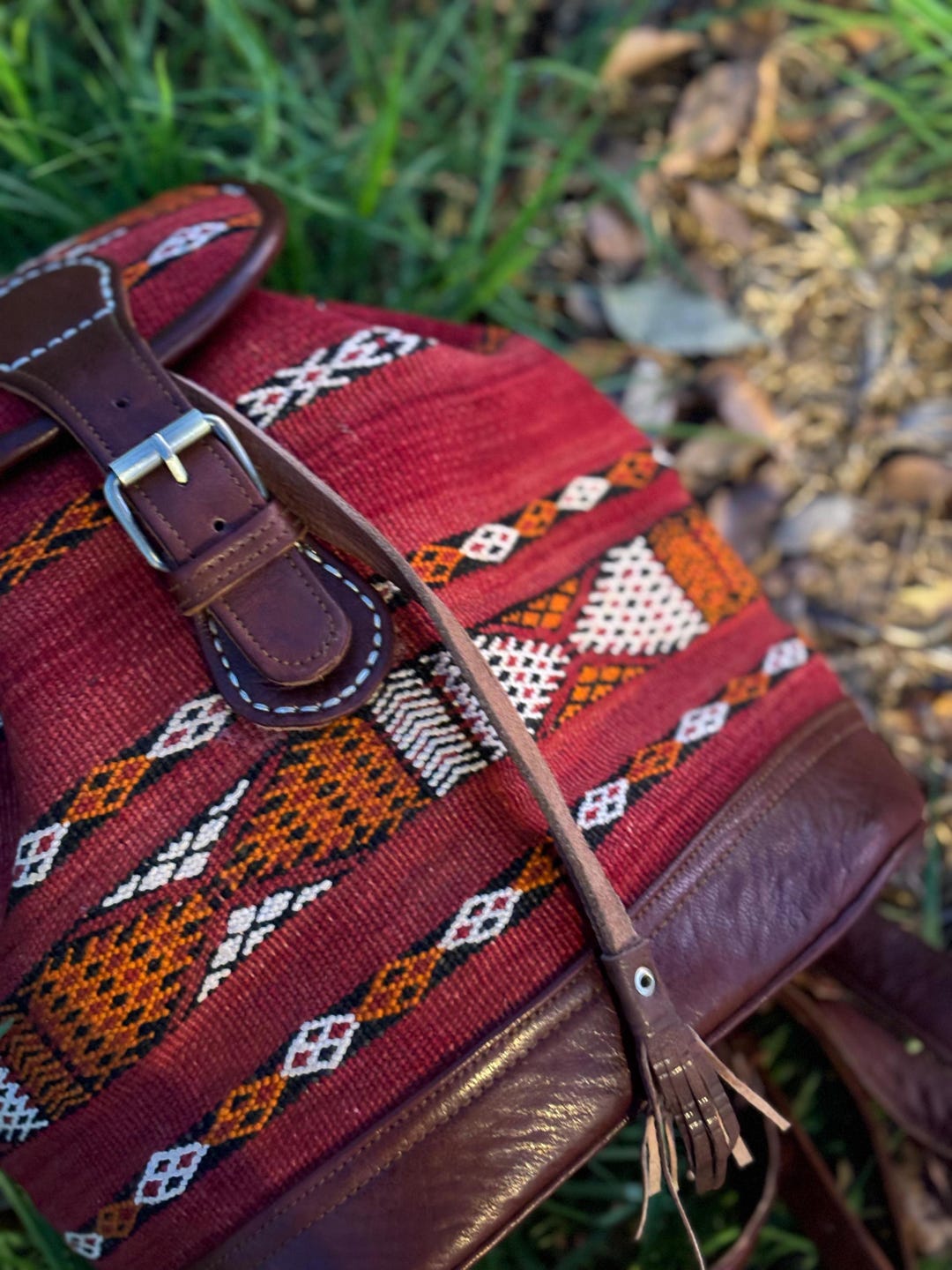 Unique Handmade Leather Backpack With Authentic Amazigh Rug | Stylish ...