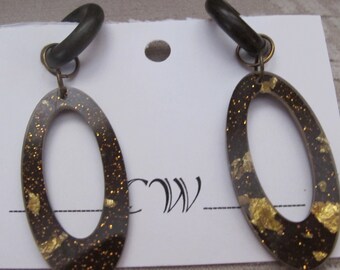 Dangle Ovals in Gold Brown in color Non pierced Rubber Earrings pr