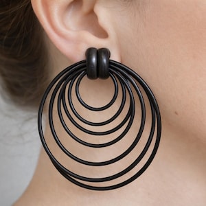 Extra large Black Rings Pierceless Rubber Silicone Earrings Pr