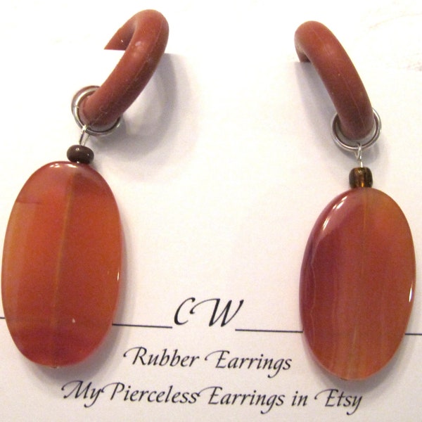 Large carnelian Beads Rubber Earrings pr
