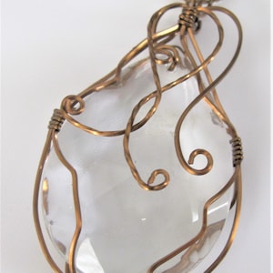 Large Clear Glass Wire Wrapped Pendant w/chain