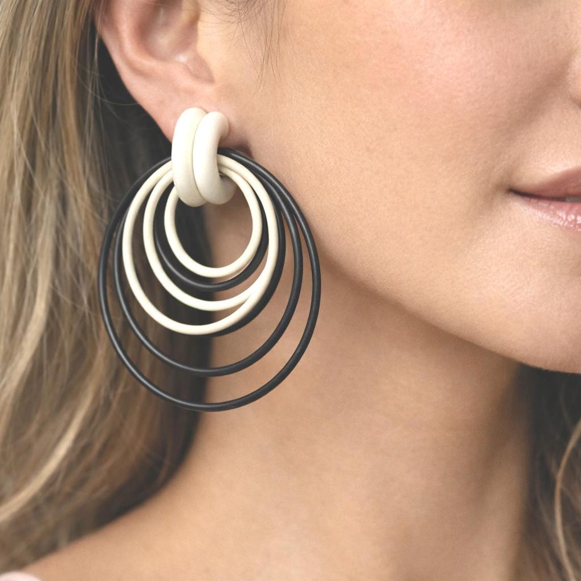 Pierceless Large White Black Rubber Earrings Pr - Etsy