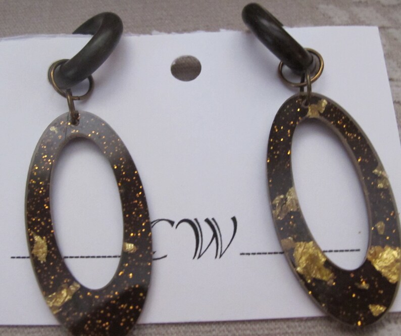 Dangle Ovals in Gold Brown in color Non pierced Rubber Earrings pr