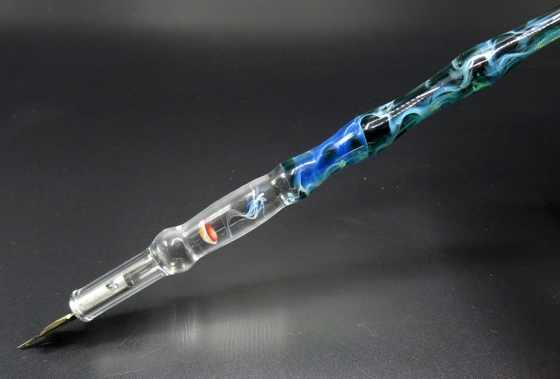 Jellyfish glass dip pen in teal green silver luster unique gifts for him glass calligraphy & drawing fountain pen sea gifts image 1