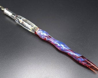 Jellyfish glass dip pen in red with blue silver luster - unique gifts for him - glass calligraphy & drawing fountain pen - sea gifts