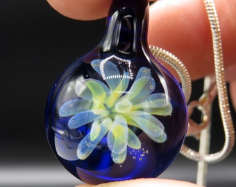 sea anemone flower necklace - blue pendant necklace - mermaid necklace - handmade glass blue flower pendant - ocean and beach jewellery
