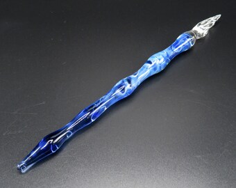 Glass dip pen in sapphire blue with glass nib - Calligraphy pen with glass nib - venetian style glass fountain pen - glass quill pen