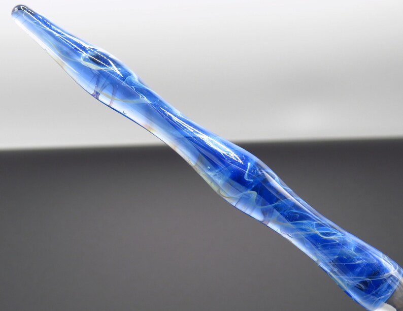 Jellyfish glass dip pen in sapphire blue silver luster unique gifts for him glass calligraphy & drawing fountain pen sea gifts image 3