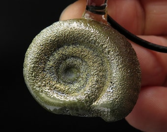 Glass ammonite organic pendant necklace - glass ammonite fossil pendant - chunky touchstone necklace - statement necklace - fossil jewellery