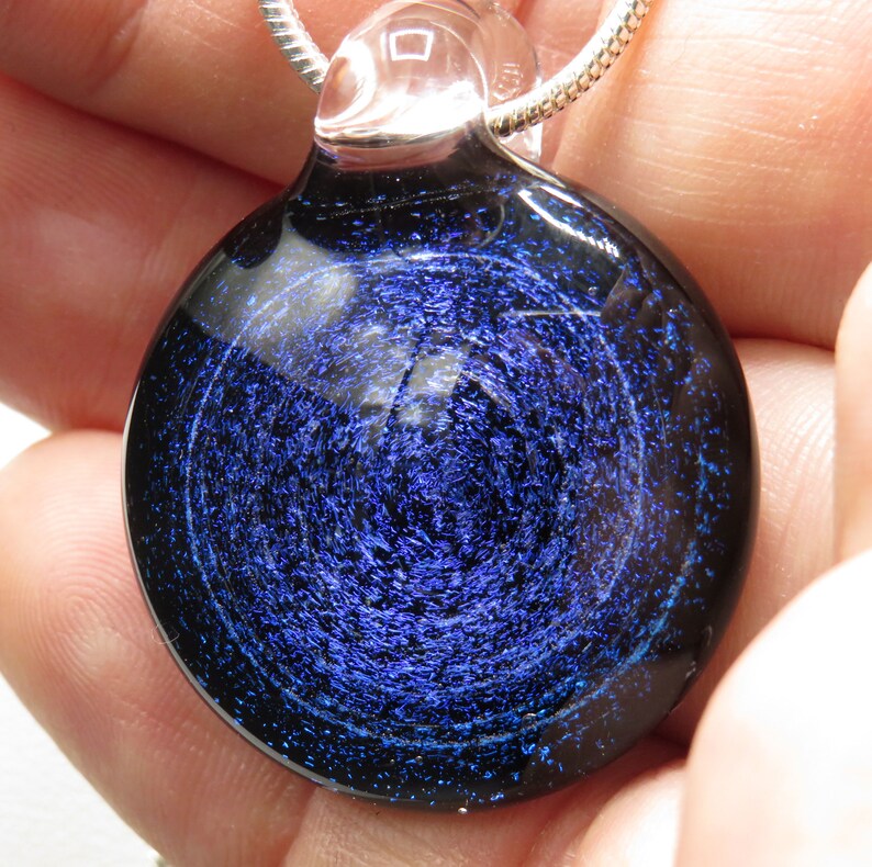 Electric blue spiral galaxy jewellery blue to purple stars space pendant necklace teachers gifts blue stars jewellery image 3