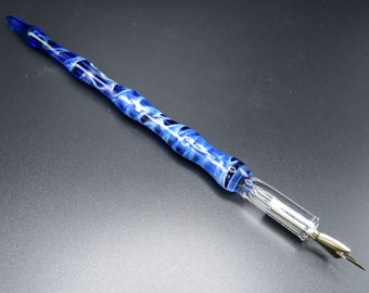 Glass fountain pen - calligraphy glass dip pen in cobalt blue - calligraphy gift - nib holder for calligraphy and drawing