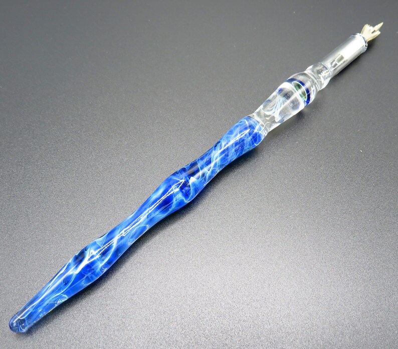 Jellyfish glass dip pen in sapphire blue silver luster unique gifts for him glass calligraphy & drawing fountain pen sea gifts image 6