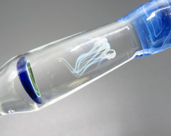 Jellyfish glass dip pen in sapphire blue silver luster - unique gifts for him - glass calligraphy & drawing fountain pen - sea gifts