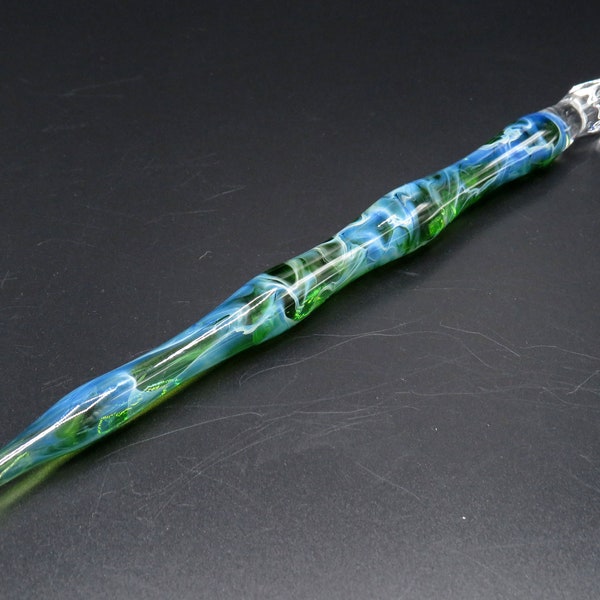 Glass nib calligraphy pen in vivid green - glass dip pen with silver luster - glass fountain pen in venetian style - writers & teacher gifts